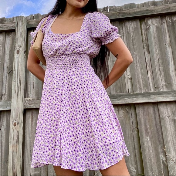 Mini Floral Square Neck Puff Sleeve Dress - Picture 10 of 10